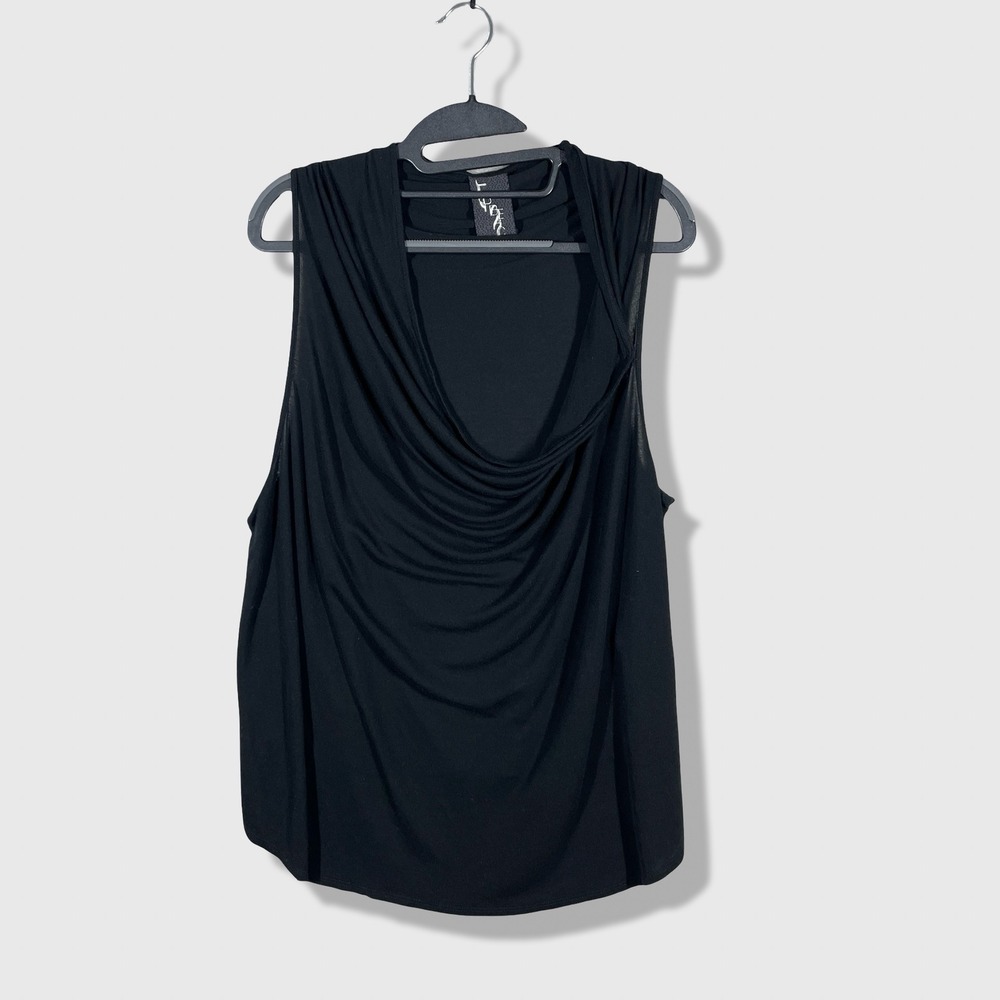 Free People Cowl Neck Tank Top Women Size M Black Minimalist Goth Dark Academia